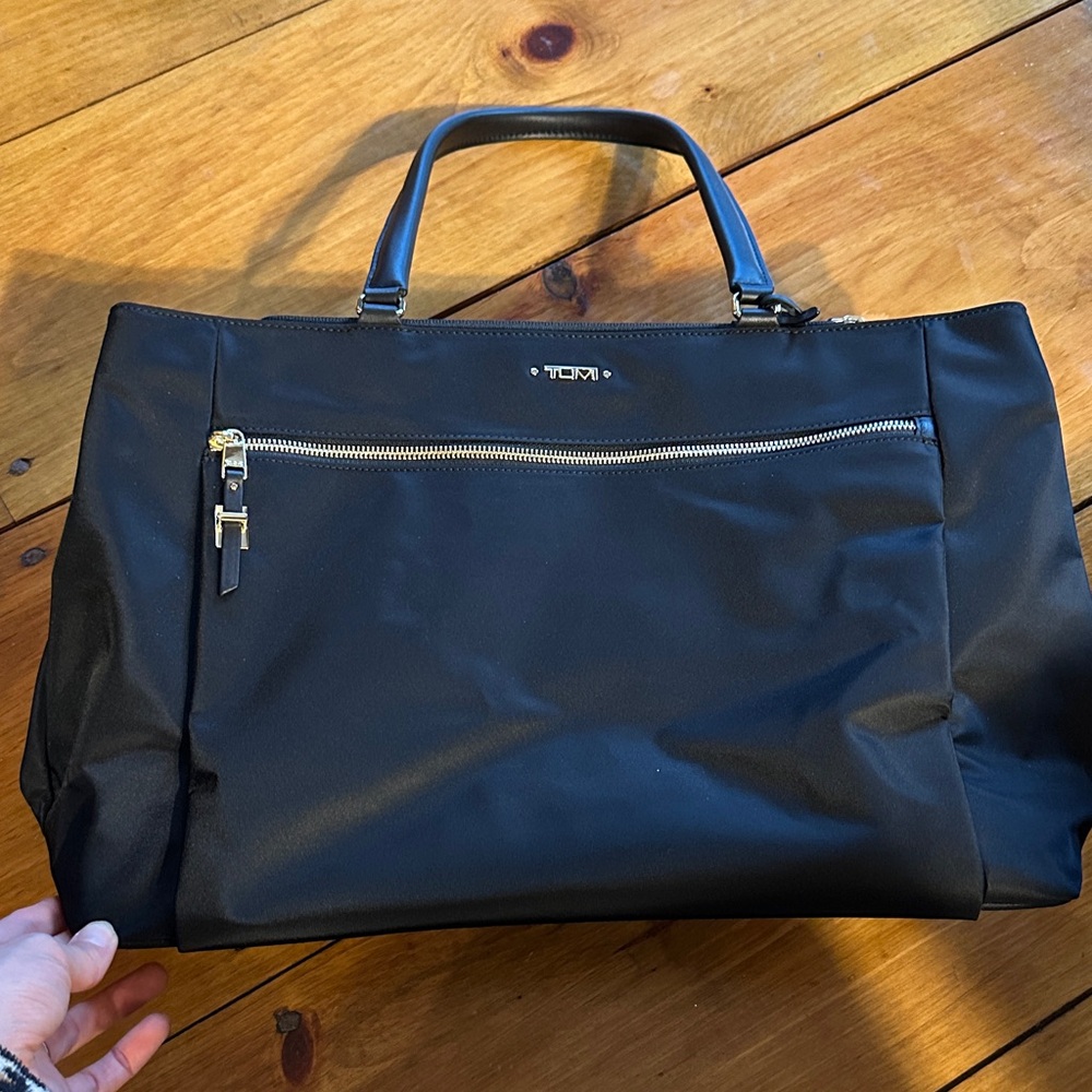 Tumi Black Sheryl Business Tote with Silver Zipper